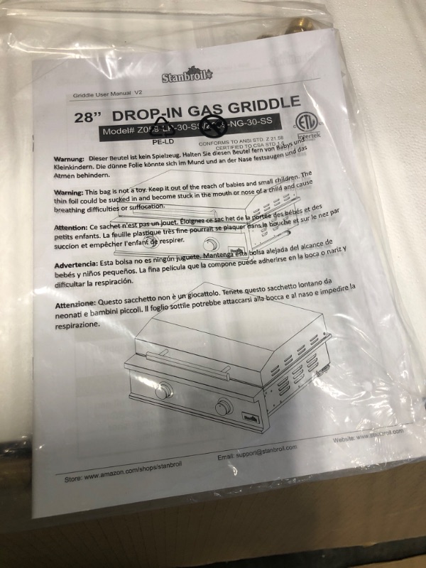 Photo 1 of ****NATURAL GAS**** Stanbroil 28-Inch Premium Built-In Liquid Propane Griddle for Outdoor Kitchen Grill, Durable Stainless Steel 2-Burner Flat Top Grill with Lid for BBQ Island, 34,000 BTUs