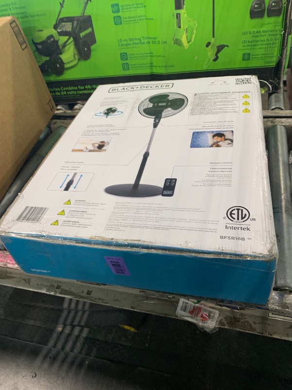 View 2 of [BLADES ARE BROKEN] [MISSING PARTS] BLACK+DECKER 16" Standing Oscillating Pedestal Fan with Remote, 90-Degree Oscillation, 3 Speed Settings, Adjustable Height, Timer, 30-Degree Tilt, BFSR16B, Black