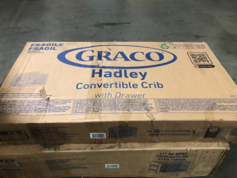Photo 1 of ***MISSING PARTS*** Graco Hadley 5-in-1 Convertible Crib with Drawer – GREENGUARD Gold Certified, Fits Standard Crib Mattress, Converts to Toddler Bed, Daybed and Full Bed, 4 Adjustable Mattress Heights (Driftwood)