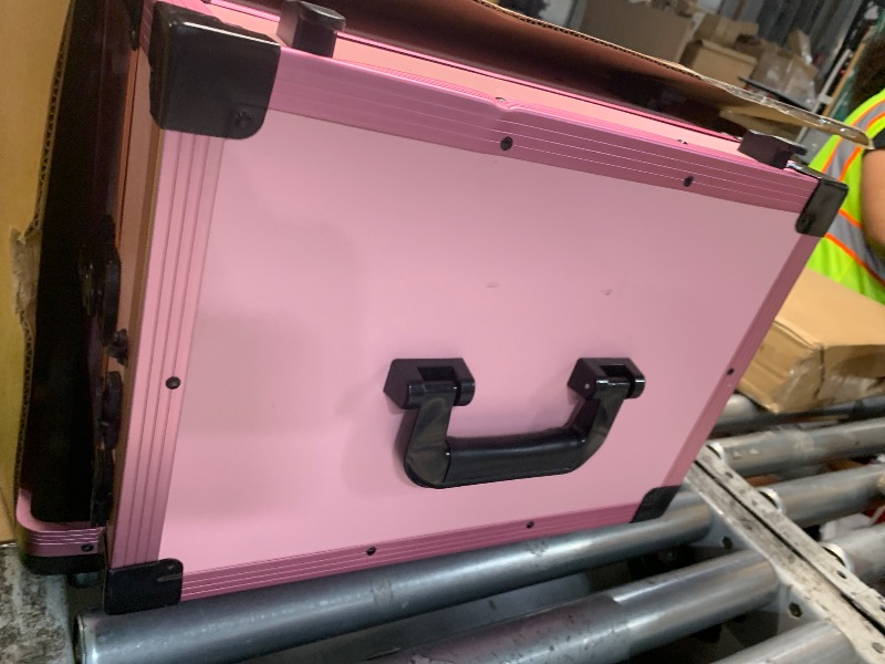 Photo 1 of ***STOCK PHOTO REFERENCE ONLY***sjcdicnj Portable Rolling Manicure Table for Nail Teach, Foldable Traveling Nail Desk w/Storage, Mobile Nail Table w Adjust Light 3 Drawers Storage, Makeup Train Case Cosmetic Trolley (Pink)