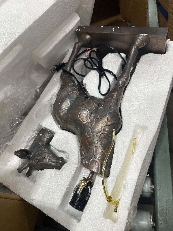 View 4 of **HAS A SMALL CRACK IN IT** Creative Co-Op Resin Giraffe Table Lamp with Linen Shade, Bronze Finish