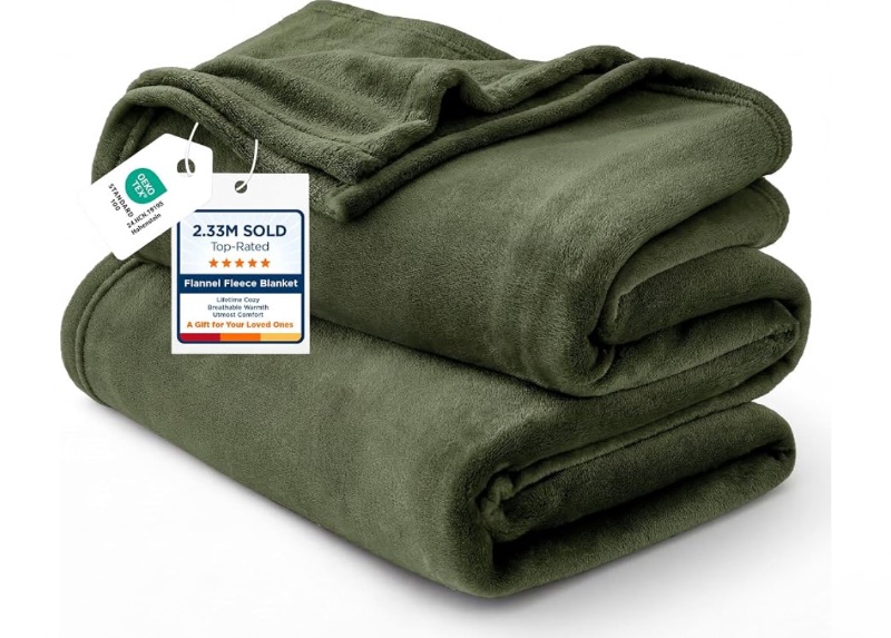 View 1 of ***STOCK IMAGE FOR REFERENCE***
Bedsure Fleece Blanket Queen Blanket Olive Green - Bed Blanket Soft Lightweight Plush Fuzzy Cozy Luxury Microfiber, 90x90 inches