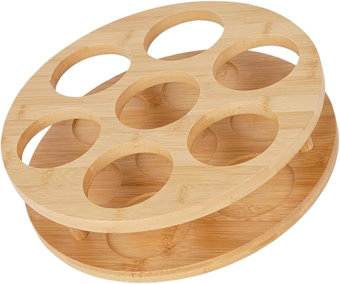 Photo 1 of ***STOCK PHOTO FOR REFERENCE ONLY***
360 Degree Swiveling Wooden Bottle Stand Stores 7 Containers For Kitchen Countertop Organization