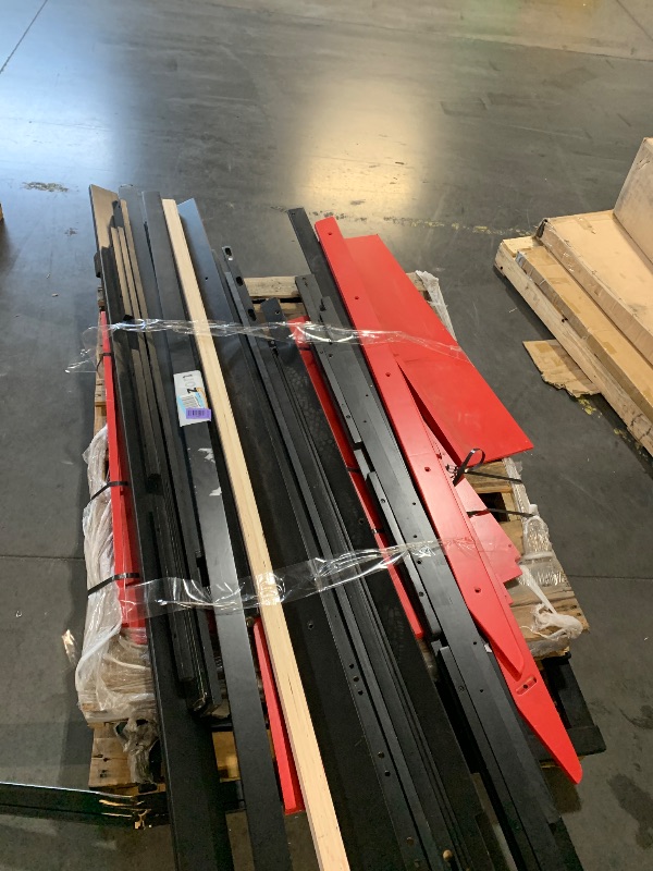Photo 1 of ***TRUCK/TRAILER PICKUP ONLY*****DAMAGED - SEE NOTES/PICTURES****Merax Full Size Loft Bed with Desk and 6 Storage Shelves, Wardrobe, Blackout Curtain, Solid Wood Gaming Loft Bed Frame with USB Port & RGB Lights, No Box Spring Needed, Space-Saving, Black+R