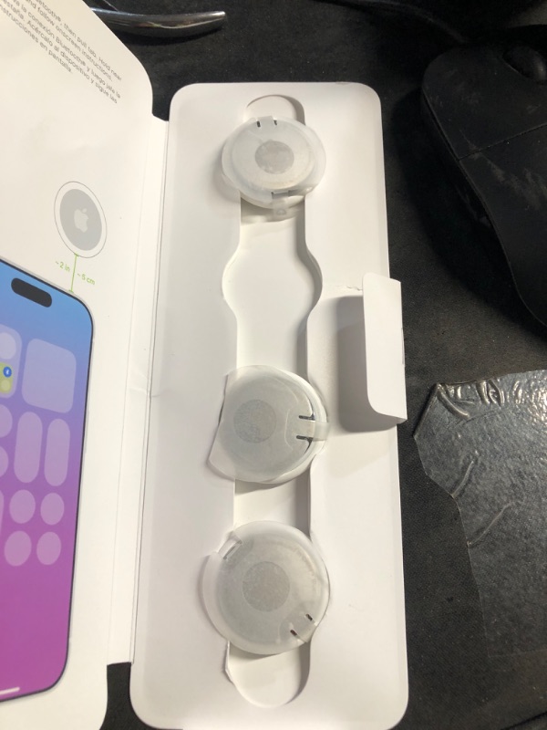 Photo 1 of *** MISSING ONE TAG ***
Apple AirTag (2nd Generation) - 4 Pack: Tracker for Keychain, Wallet, and More; Locator with Sound; Simple One-Tap Setup with iPhone or iPad; Key Finder with up to 1.5X Precision Finding Range*