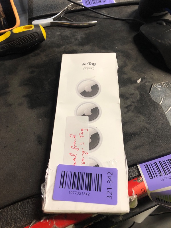 Photo 1 of *** MISSING ONE TAG ***
Apple AirTag (2nd Generation) - 4 Pack: Tracker for Keychain, Wallet, and More; Locator with Sound; Simple One-Tap Setup with iPhone or iPad; Key Finder with up to 1.5X Precision Finding Range*
