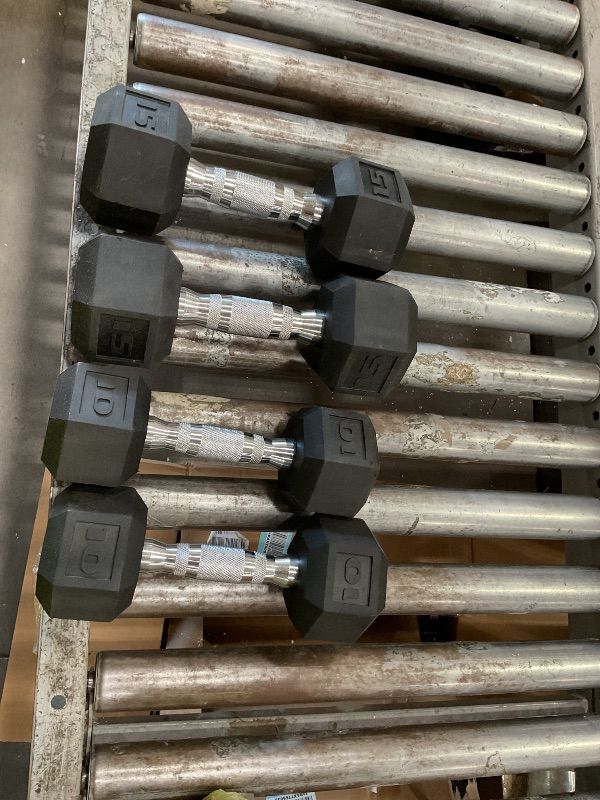 View 1 of *ONLY SET OF 10 AND 15 LBS* CAP 50lb Rubber Hex Dumbbell