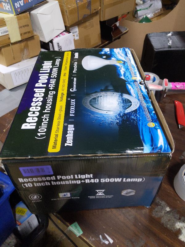 Photo 1 of 120V 10-Inch Pool Light for Inground Pools, IP68 Waterproof Pool Lights, Includes 2 x 500W Incandescent Bulbs, 100ft Cord, Direct Replacement Pentair Amerlite & Hayward AstroLite, Fits 10'' Pool Niche