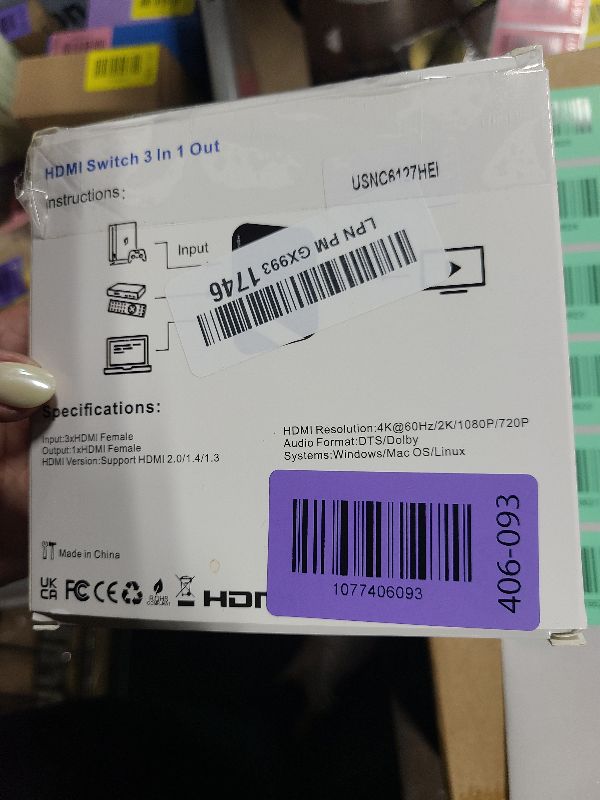 Photo 1 of [Upgrade] HDMI Switch 3 in 1 Out, 4K@60Hz HDMI 2.0 Switch Splitter with 2.6FT Long HDMI Cable, 3-Port HDMI Switcher Selector, Supports 4K 30Hz 3D 1080P HDCP2.2 for PS5 Xbox DVD Player Fire Stick PC