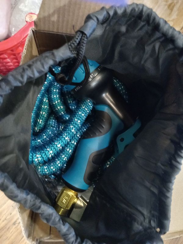 Photo 1 of 100 ft Expandable Garden Hose - Durable 3750D Fabric, 4-Layer Latex Core, Solid Brass Connectors Expanding Water hoses - 10 Spray Nozzles & Convenient Storage Bag Included