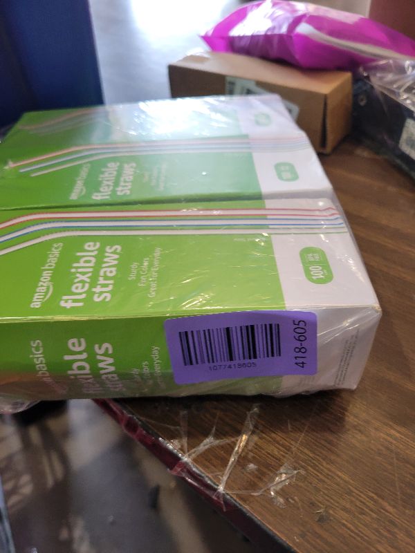 Photo 1 of [200 Pack] 8.5" High Flexible Plastic Straws,Bendable Disposable Drinking Straws -Striped Assorted Colors for Home Use Milk Juice Drinks
