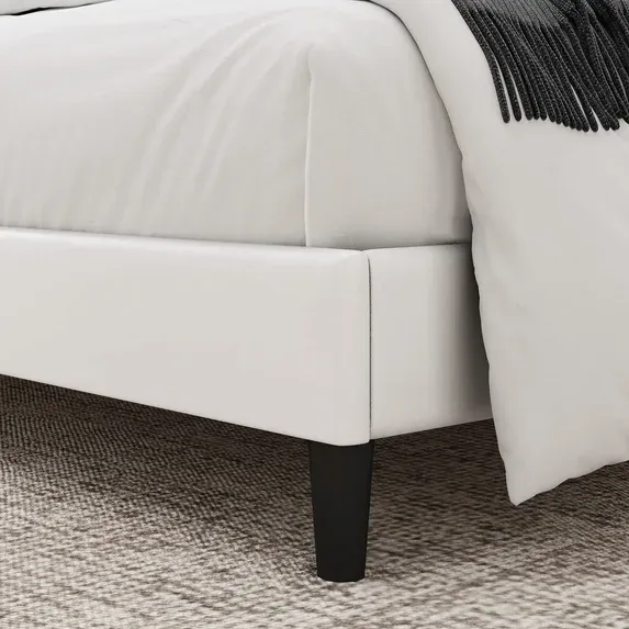 Photo 1 of Queen Size Bed, Faux Leather Upholstered Button Tufted Low Profile Platform Bed Frame with Adjustable Headboard for Bedroom, White