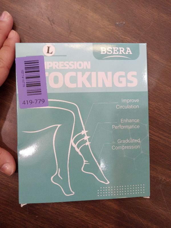 Photo 1 of 2 Pairs Sheer Compression Socks for Women - 15-20 mmHg Knee High Sheer Compression Stockings for Support Circulation Swelling Edema Work Office Travel, Beige, Large