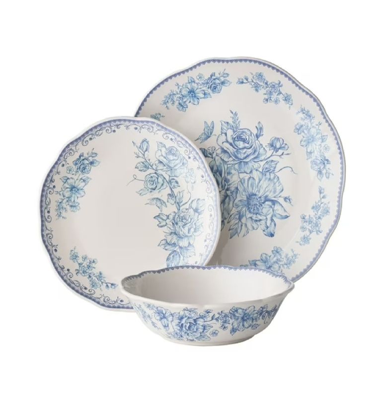 Photo 1 of  The Pioneer Woman Agatha 12-Piece Stoneware Dinnerware Set Blue 