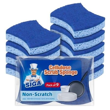 Photo 1 of MR.Siga Non-Scratch Cellulose Scrub Sponge Dual-Sided Dishwashing Sponge for Kitchen 9 Pack