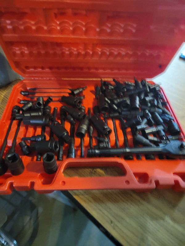 Photo 1 of 112-Piece Torx and Allen Bit Socket Set, 1/4", 3/8",1/2" Drive Bit Socket Set with Quick-Release Ratchet Wrench, Adapters, Extra long torx/Tamper proof torx/Hex/Ball End Hex/E-Trox,SAE/Metric,S2 Steel