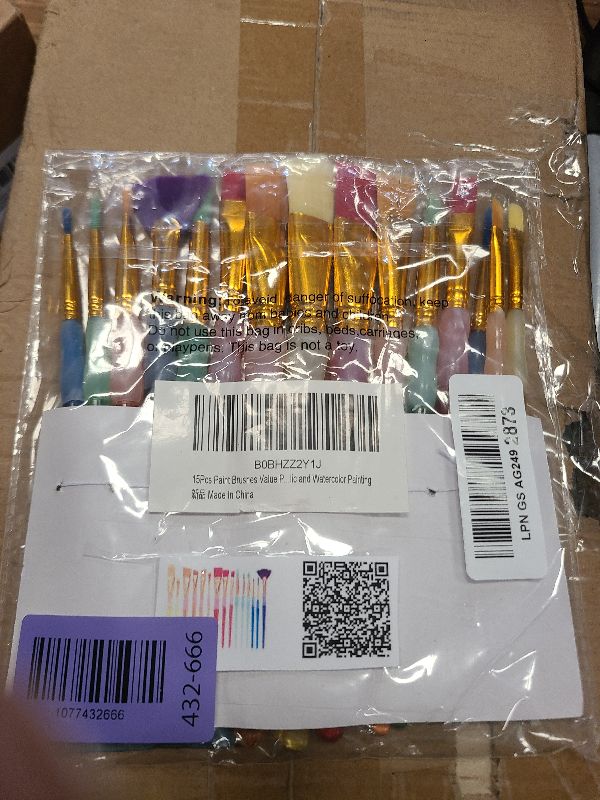 Photo 1 of 15Pcs Paint Brushes Value Pack, Includes 15 Different Types of Brushes, Nylon Colorful Hair with Silicone Crystal Penholder, Prefect Works with Oil, Acrylic and Watercolor Painting