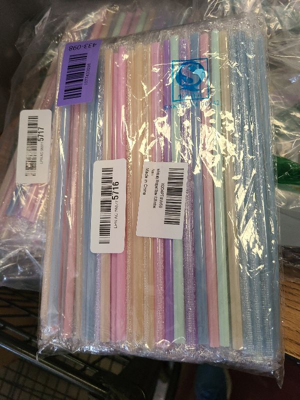 Photo 1 of [Individually Wrapped] 100Pcs Disposable Plastic Drinking Straws - 8.26" Long and 0.24 Diameter Colorful Cute Straws for Juice,Coffee,Milk,Cocktail, Bachelorette/Birthday Party, Bridal/Baby Shower