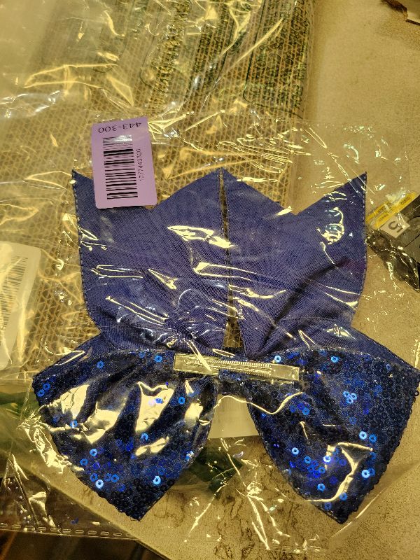 Photo 1 of 1 Pcs 8" Large Sequin Cheer Bows Clips, Cheerleading Glitter Hair Bow with Alligator Clips Hair Accessories for Cheerleaders Football Competition Sports (Blue)