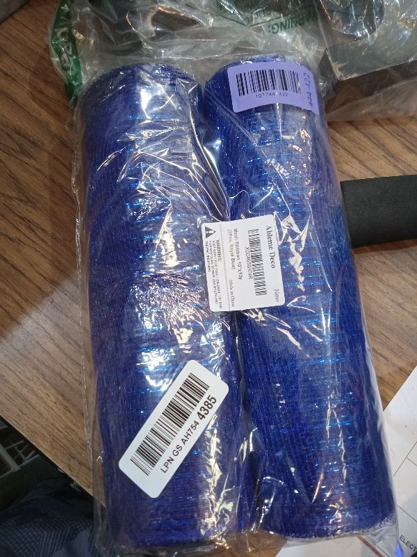 Photo 1 of 2 Pcs Deco Mesh Ribbon Rolls 10 Inch 10 Yards(30 ft) Decorative Mesh Fabric with Foil for Wreaths Christmas Tree Ribbon Door DIY Craft Halloween Decor Wedding Party Supplies (Royal Blue, 2Pcs)