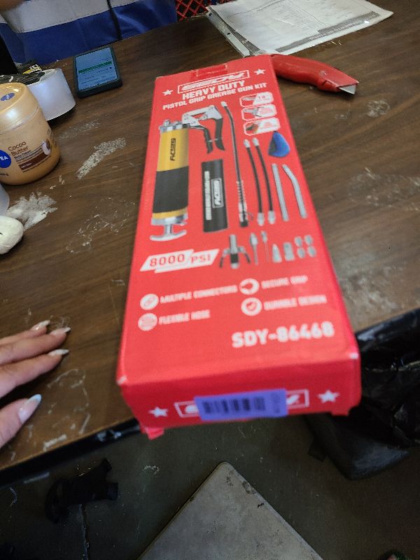 View 2 of 17-Piece Heavy Duty Grease Gun Kit: 14oz Grease Tube Flexible Hose Bearing Grease Pump 8000 PSI Pistol Grip Grease Guns Tool Marine Durable Connectors Adapters Extension Tubes Nozzle Easy Operation