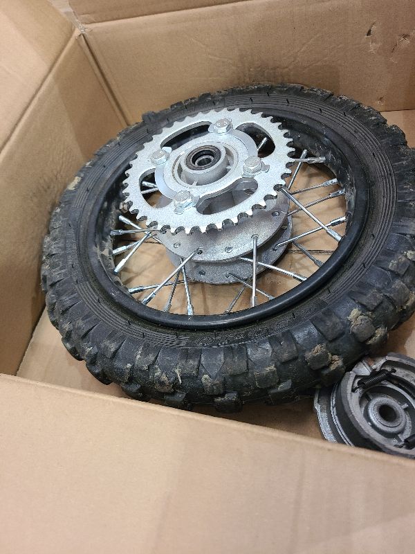 Photo 1 of 10" Rear Wheel Rim Tire Assembly 12mm Bearing 50cc 70cc 90cc 110cc Dirt Pit Pro Trail Bike CRF50 DRZ70 PW50 BBR50 TTR50 DRZ50 SSR 2.50-10 1.4x10 Rear Drum Brake (Tire: 2.50-10 with Drum Brake)
