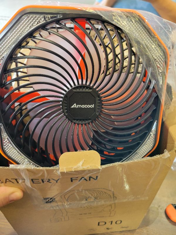 Photo 1 of 20000mAh Battery Powered Camping Fan, 58Hrs Rechargeable Portable Fan, 400LM Light, 360° Hook, Whisper Quiet Battery Operated Fan for Outdoor Car Travel Gear Essentials Power Outages Co-brand AMACOOL