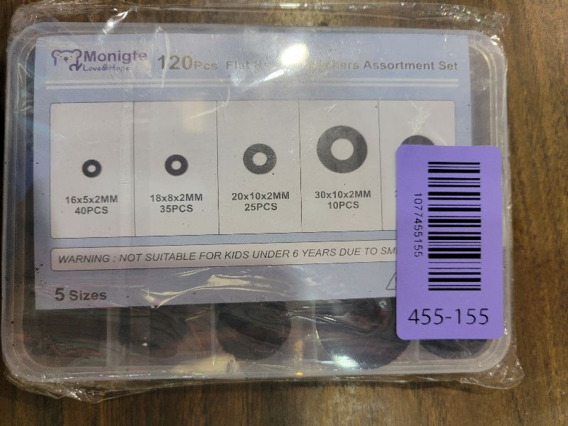 Photo 1 of 120Pcs Flat Rubber Washers Assortment Kit,16/18/20/25/30mm Black Washer,Vibration Absorbing Pads Sealing Rubber Washers for Faucets Garden Bolts Screws Hose Plumbing Shower Head- 5 Sizes