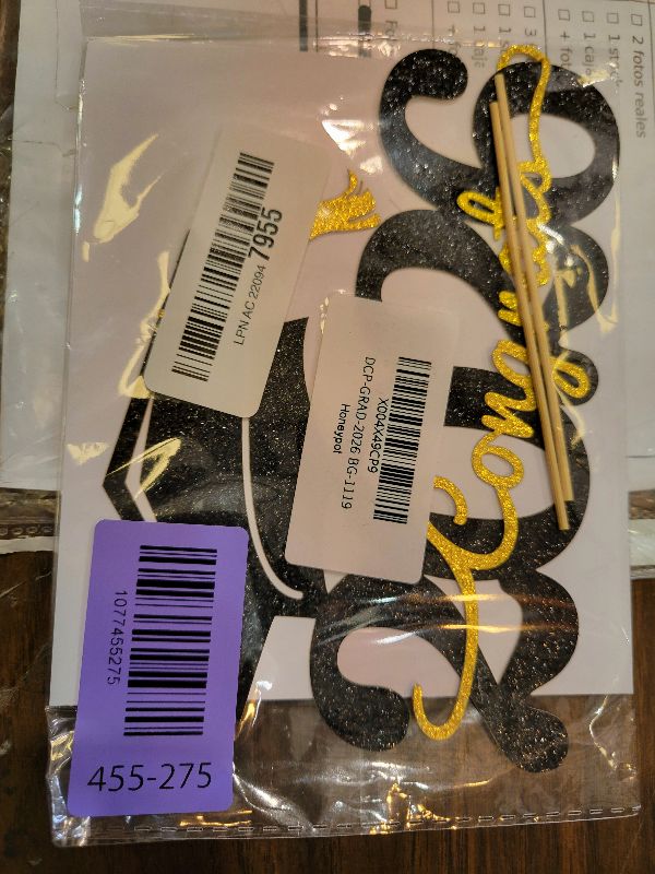 Photo 1 of 1 Pack Class of 2026 Cake Topper, Glitter Congrats Grad Cap Graduation Cake Pick for 2026 Graduation, High School Boys Girls Graduate Party Cake Decorations Supplies (Black & Gold)