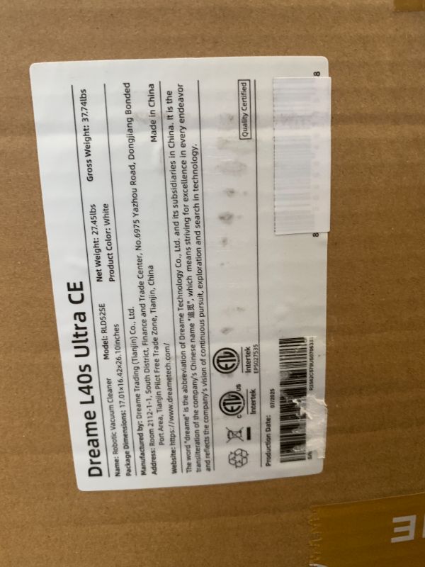 Photo 1 of DREAME L40s Ultra CE Robot Vacuum and Mop Combo with Self-Emptying Dock, 13,000Pa Suction, Mop Self-Cleaning and Auto-Raising, Ultrasonic Carpet Sensing, Ideal for Pet Hair, Carpet and Hard Floors