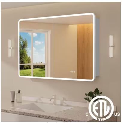 Photo 1 of Aura 48 in. W x 32 in. H Large Rectangular Aluminum Recessed/Surface Mount Dimmable Medicine Cabinet with Mirror