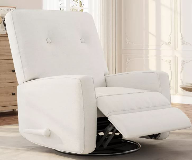 Photo 1 of Garvee 360° Swivel Rocker Recline for Adults, Glider Rocking Recliner Nursery Chair for Living Room, Bedroom, Office, Linen, White