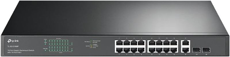 Photo 1 of TP-Link TL-SG1218MP 16 Port Gigabit PoE Switch 16 PoE+ Ports @250W, w/ 2 Uplink Gigabit Ports + 2 Combo SFP Slots Plug & Play Sturdy Metal Rack-mountable
