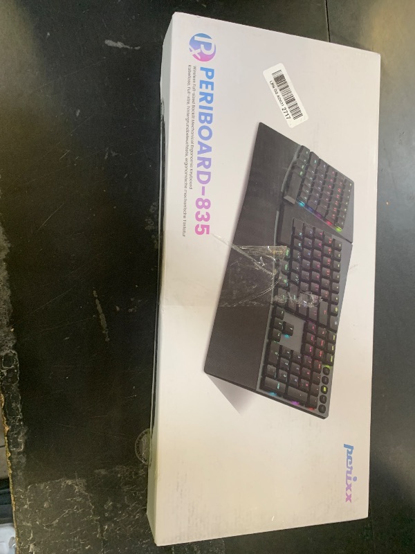 Photo 1 of Perixx PERIBOARD-835BR Wireless Ergonomic Mechanical Keyboard - RGB Backlit - Low-Profile Brown Tactile Switches - Multi-Device Connection - Compatible with Windows and Mac OS X - US English