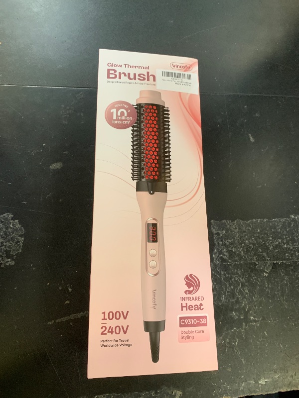 Photo 1 of Infrared Thermal Brush, Dual Voltage Negative Ions Heated Round Brush, 1 1/2 Inch Straightener & Curling Iron Brush 2 in 1, Dual PTC Non-Blowing Thermal Round for Wome, Pink