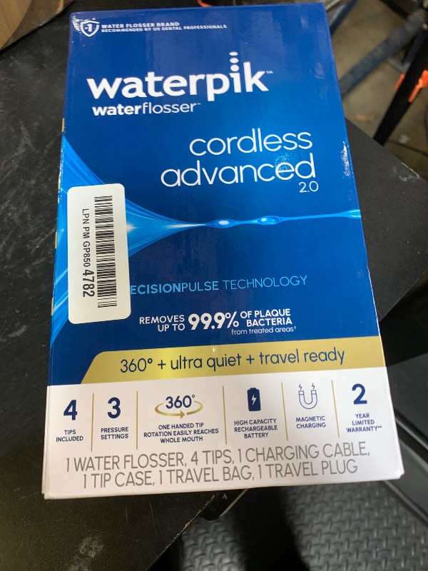 Photo 1 of Waterpik Cordless Advanced 2.0 Water Flosser For Teeth, Gums, Braces, Dental Care With Travel Bag and 4 Tips, ADA Accepted, Rechargeable, Portable, and Waterproof, Black WP-582, Packaging May Vary