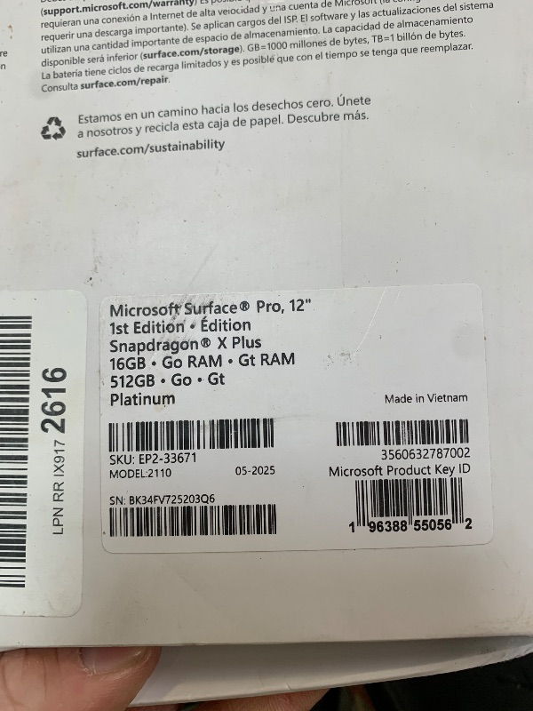 Photo 1 of Microsoft Surface Pro 2-in-1 Laptop/Tablet (2025), Windows 11 Copilot+ PC, 12" Touchscreen Display, Snapdragon X Plus (8 Core), 16GB RAM, 512GB Storage, Platinum