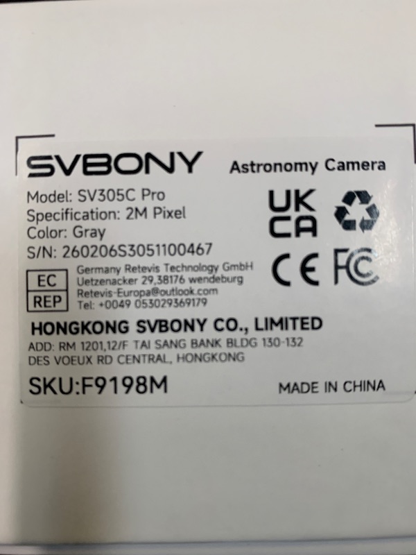 Photo 1 of SVBONY SV305C Pro Telescope Camera, USB 3.0 High-Speed Transmission, 2MP IMX662 Sensor 128MB DDR Buffer, 1.25" CMOS Astrophotography Camera, Electronic Telescope Eyepiece for Astrophotography