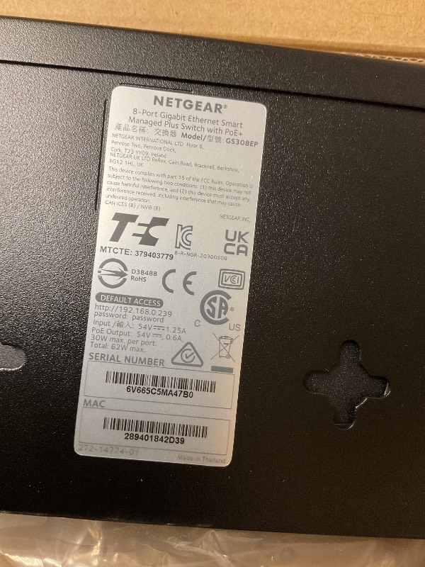 Photo 5 of NETGEAR 8 Port PoE Gigabit Ethernet Easy Smart Managed Essentials Switch (GS308EP) - with 8 x PoE+ @ 62W, Desktop or Wall Mount