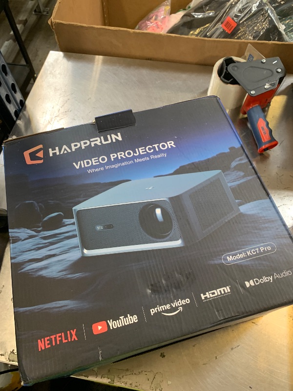 Photo 1 of HAPPRUN 2500 ANSI Lumens Outdoor Projector with Built-in Streaming Apps, 4K Decoding Resolution, Dolby Audio, WiFi 6 and Bluetooth 5.2 for Indoor and Outdoor Home Theater