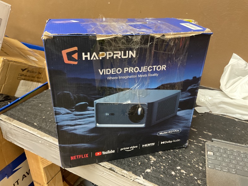 Photo 1 of HAPPRUN 2500 ANSI Lumens Outdoor Projector with Built-in Streaming Apps, 4K Decoding Resolution, Dolby Audio, WiFi 6 and Bluetooth 5.2 for Indoor and Outdoor Home Theater