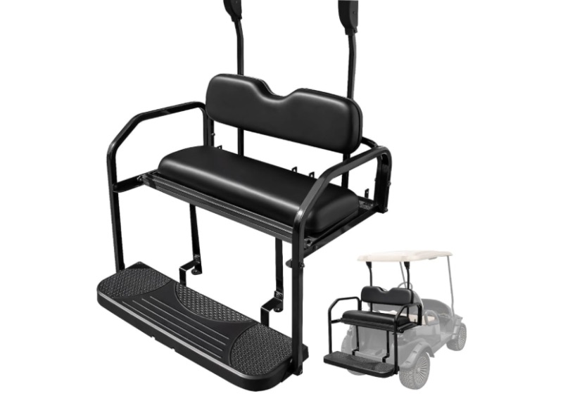 Photo 1 of NOKINS Golf Cart Rear Seat Kit, Back Flip Seat for Club Car Precedent/Tempo/Onward 2004-Up, 1.25-Inch Square Steel Frame, Integrated Seat Belt Mounts, UV-Resistant, High-Density Foam Padding(Black)