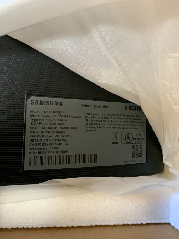 Photo 1 of Samsung 27" Essential S3 (S36GD) Series FHD 1800R Curved Computer Monitor, 100Hz, Game Mode, Advanced Eye Comfort, HDMI and D-sub Ports, LS27D366GANXZA, 2024