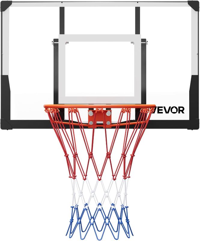 Photo 1 of VEVOR Basketball Hoop, 44 54 Inchs PC Backboard Wall Mounted, Basketball Portable Hoop & Goal, Indoor & Outdoor with Hand-Crank Adjustment, Classic Basketball Court, Teens, Adults, Schools, Parks