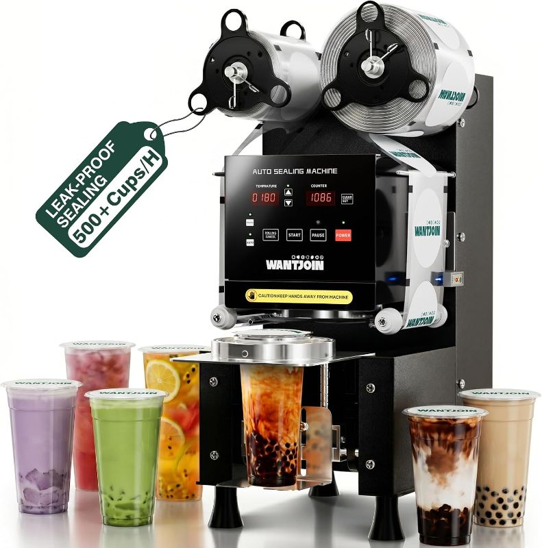 Photo 1 of WantJoin Cup Sealing Machine - Commercial Boba Sealer Machine 2S Sealing Auto Film Alignment 90/95mm LED Panel Temperature Control, Electric Automatic Cup Sealer for Bubble Milk Tea Coffee