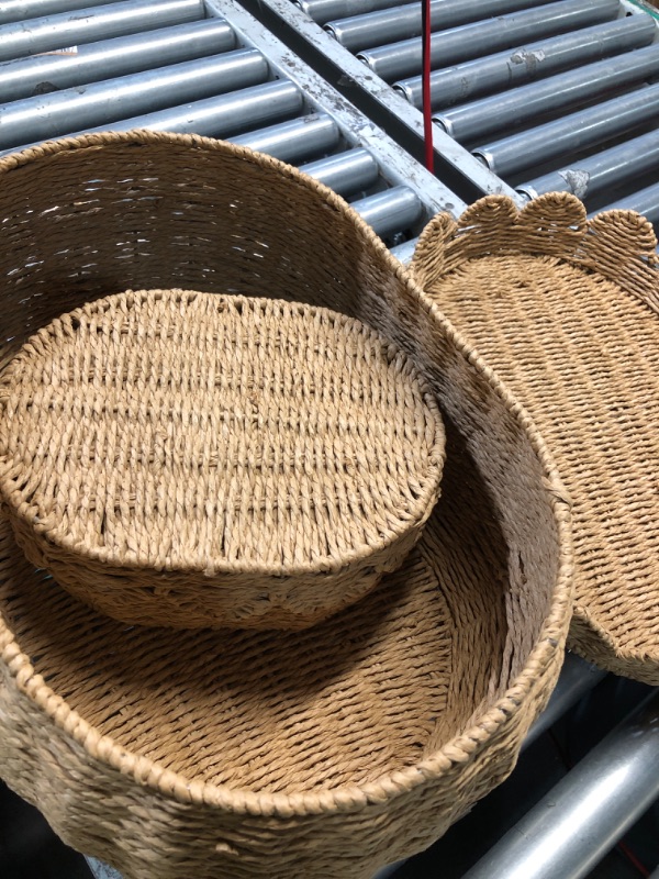 View 3 of ***MISSING 1 BASKET*** Newtay 3 Pcs Large Scalloped Wicker Rattan Storage Baskets with Lid