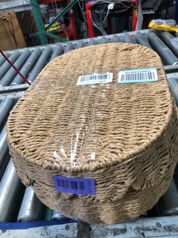 View 2 of ***MISSING 1 BASKET*** Newtay 3 Pcs Large Scalloped Wicker Rattan Storage Baskets with Lid