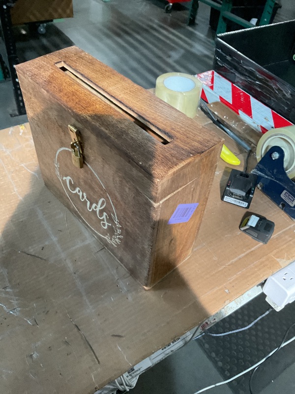 View 2 of 

Wooden Wedding Card Box with Lock and Card Slot for Reception, Party W1