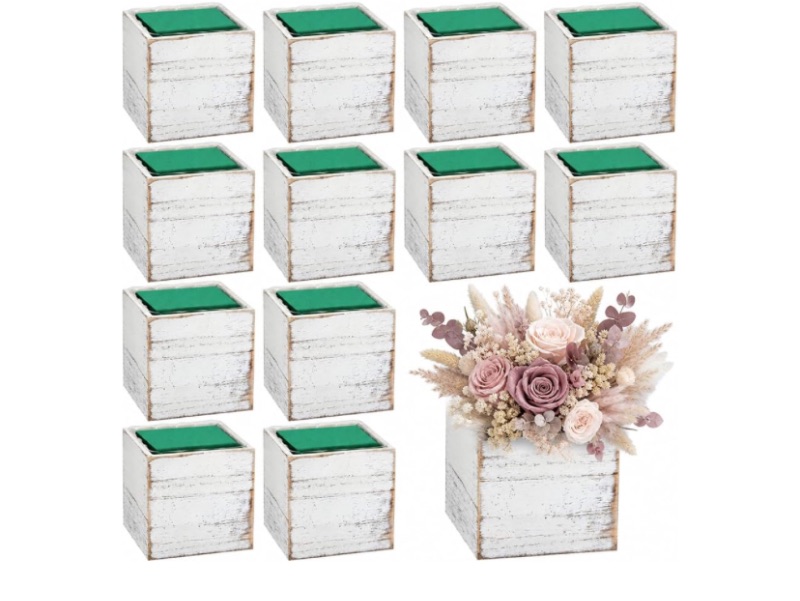 View 1 of ***STOCK IMAGE FOR REFERENCE***
12 Sets 5inx3in Wooden Rectangular Planter Boxes for Centerpiece, with Removable Liner and Floral Foam Block, Wedding Home Garden Arrangement