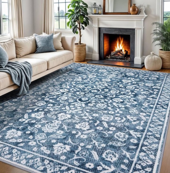View 1 of ***SIZE UNKNOWN***
Vintage Rugs Washable Living Room Area Rug Non Slip
Blue and White;Thin Printed Faux Wool Large Rug;Dining Room Rug;Floor Carpet for Bedroom,Playroom,Office;Nursery Rugs